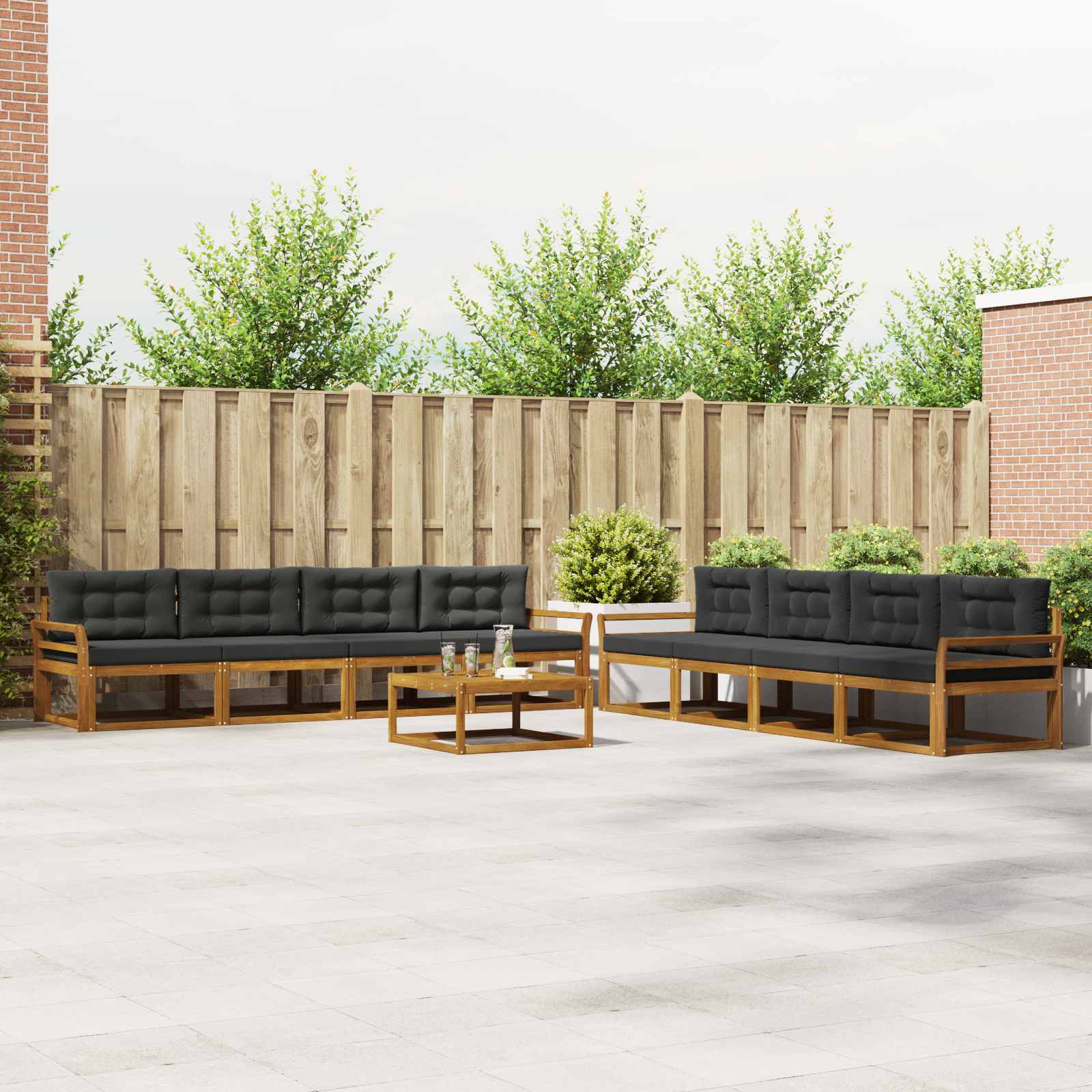 vidaXL Outdoor-Sofagarnitur mit Kissen 9 pcs Natur und Anthrazit