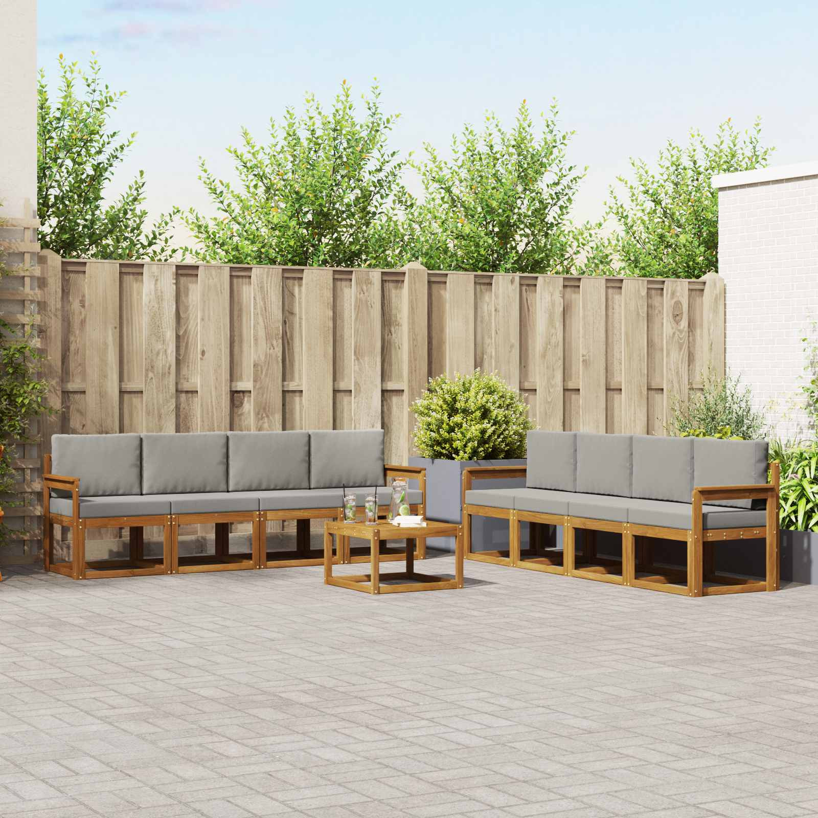 vidaXL Outdoor-Sofagarnitur mit Kissen 9 pcs Natürlich und Hellgrau