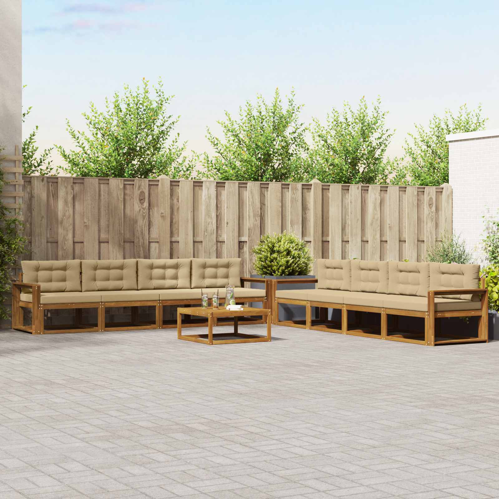 vidaXL Outdoor-Sofagarnitur mit Kissen 9 pcs Natur und Beige