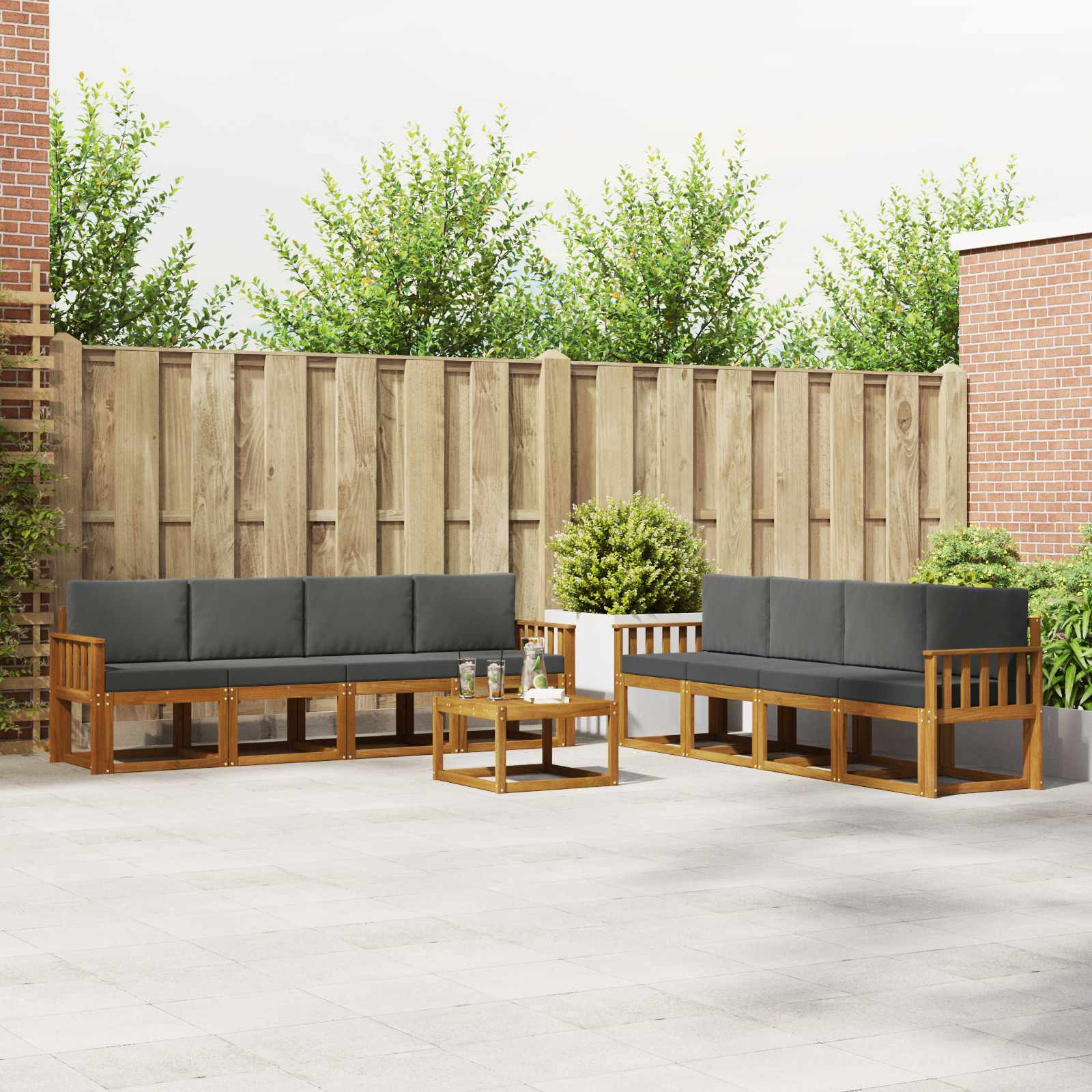 vidaXL Outdoor-Sofagarnitur mit Kissen 9 pcs Natur und Anthrazit