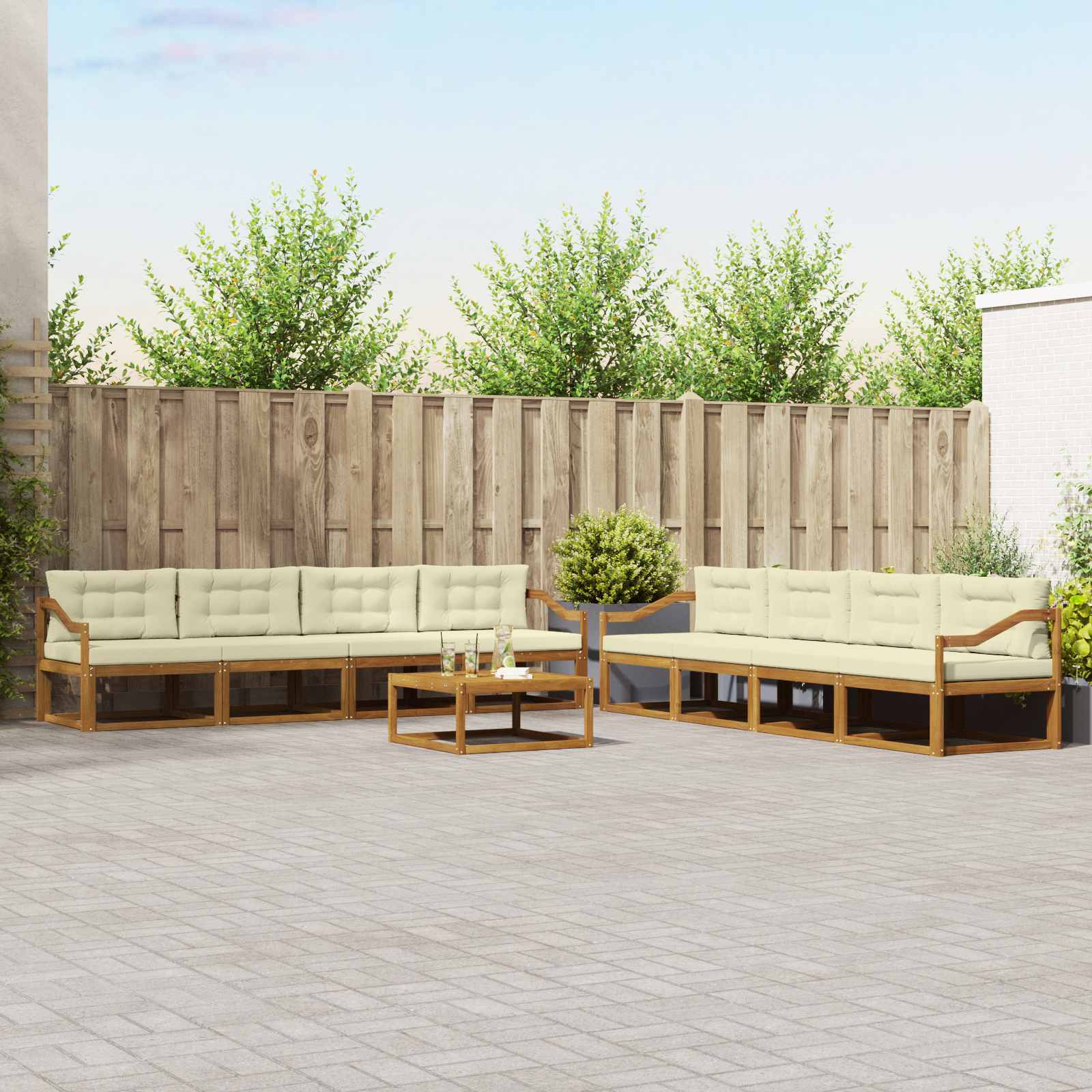 vidaXL Outdoor-Sofagarnitur mit Kissen 9 pcs Natur und Creme