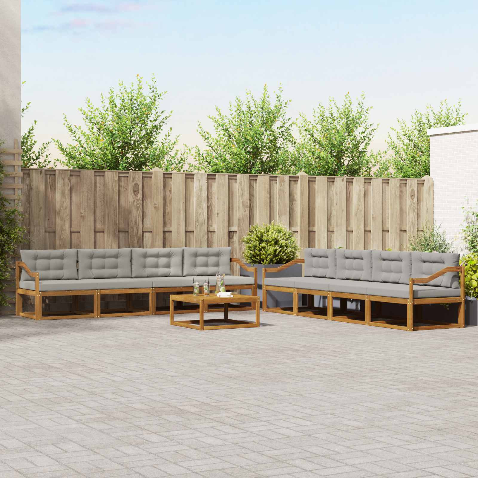 vidaXL Outdoor-Sofagarnitur mit Kissen 9 pcs Natürlich und Hellgrau