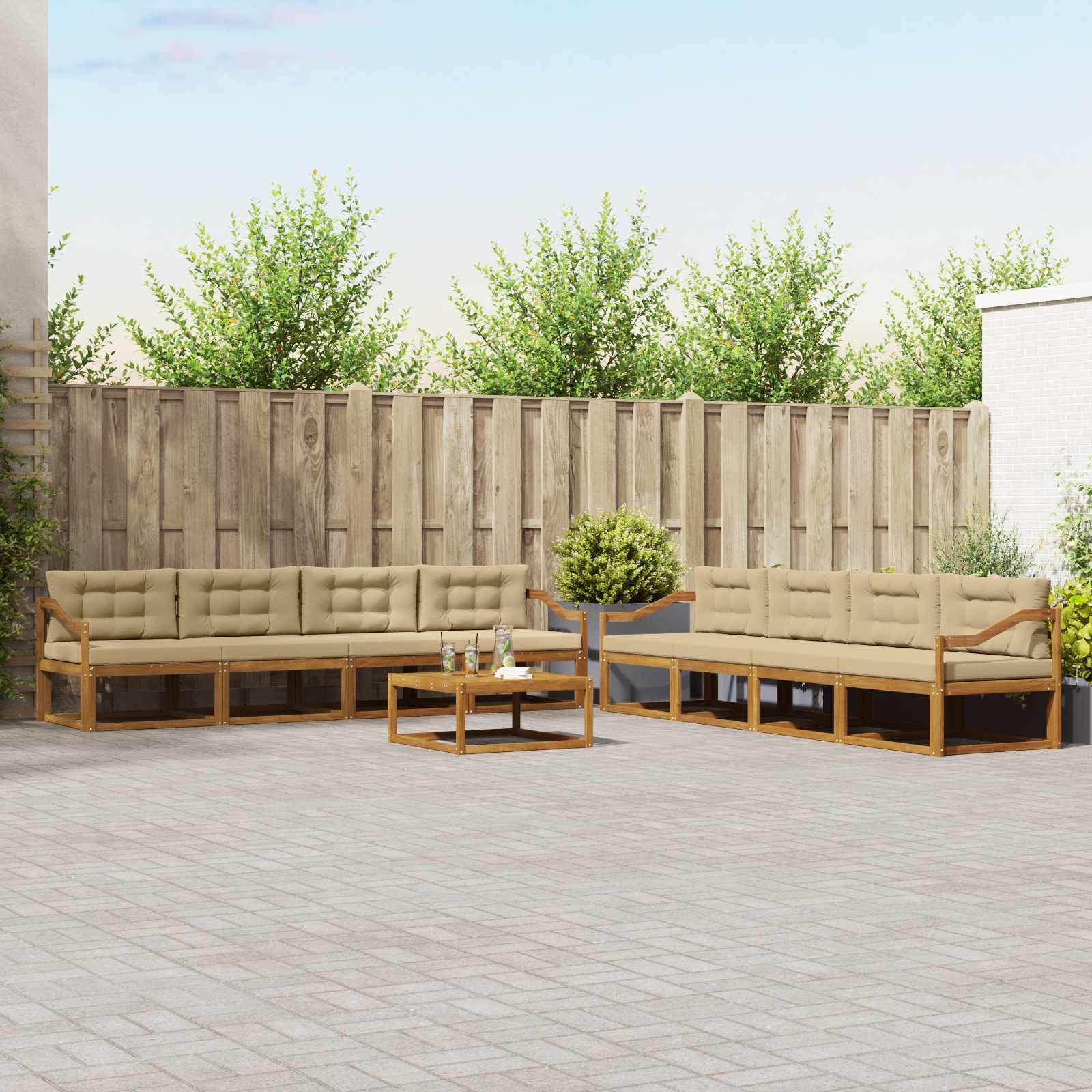 vidaXL Outdoor-Sofagarnitur mit Kissen 9 pcs Natur und Beige