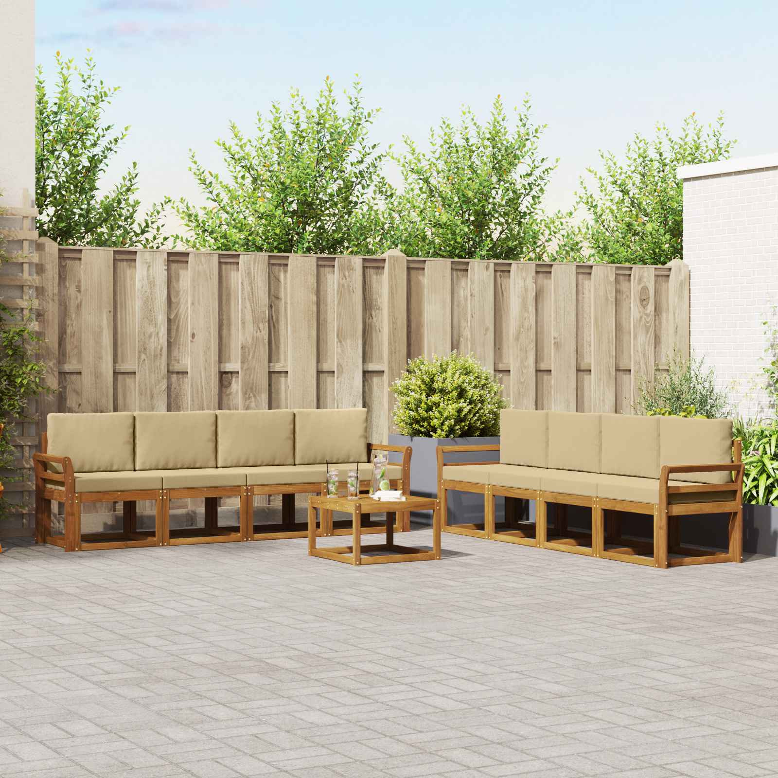 vidaXL Outdoor-Sofagarnitur mit Kissen 9 pcs Natur und Beige