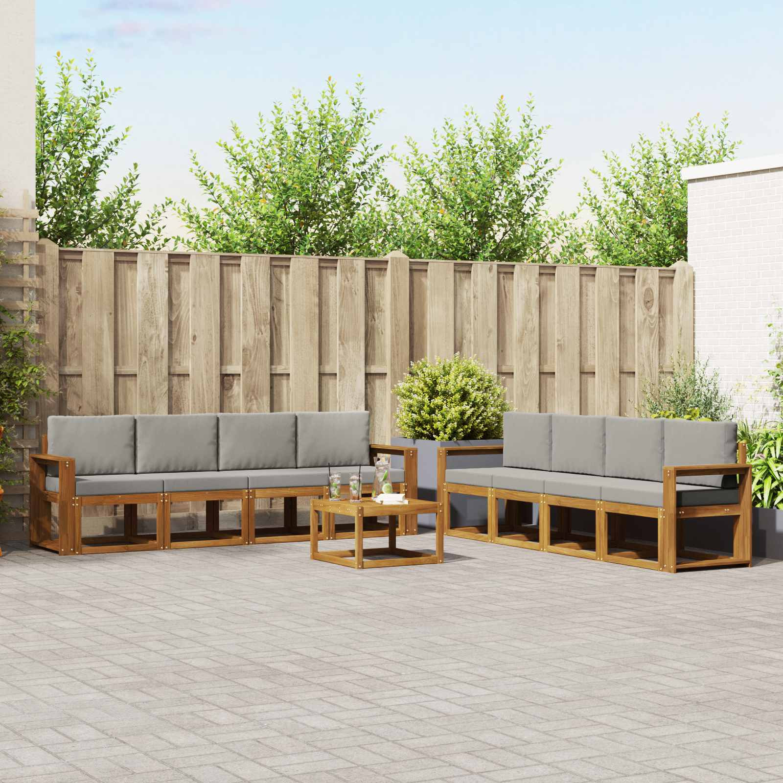 vidaXL Outdoor-Sofagarnitur mit Kissen 9 pcs Natürlich und Hellgrau