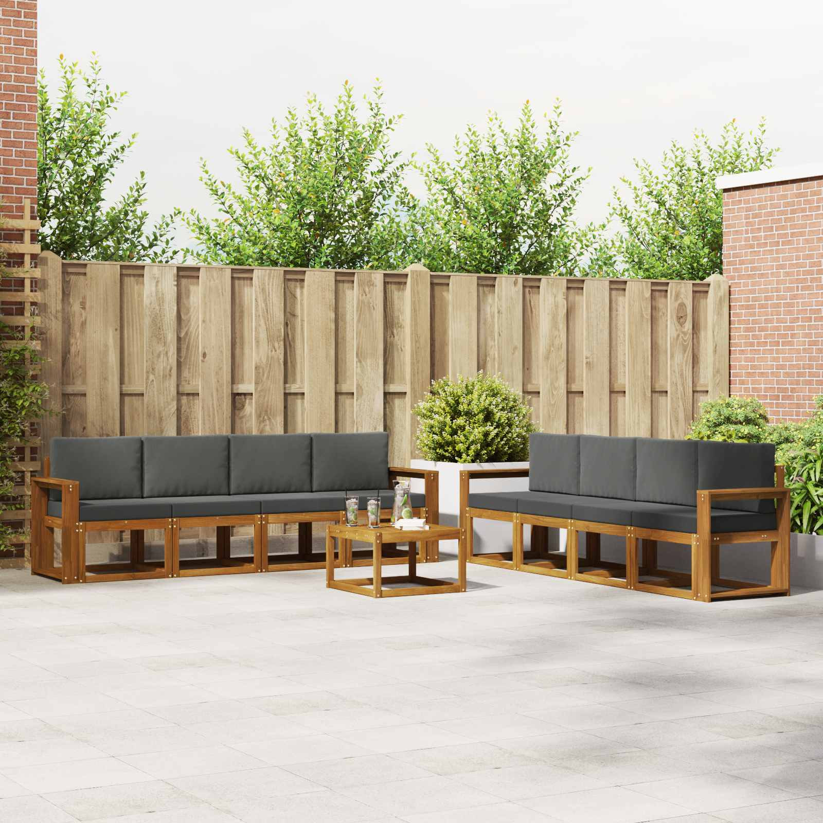 vidaXL Outdoor-Sofagarnitur mit Kissen 9 pcs Natur und Anthrazit