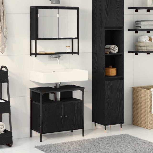 vidaXL Badezimmermöbel-Set mit Regal 2 pcs Schwarz Holzwerkstoff