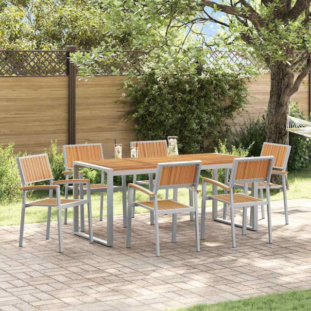 vidaXL Garten Essgruppe 7 pcs Grau Massivholz Akazie