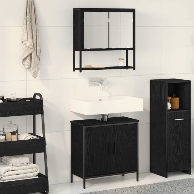 vidaXL Badezimmermöbel-Set mit Regal 2 pcs Schwarz Holzwerkstoff