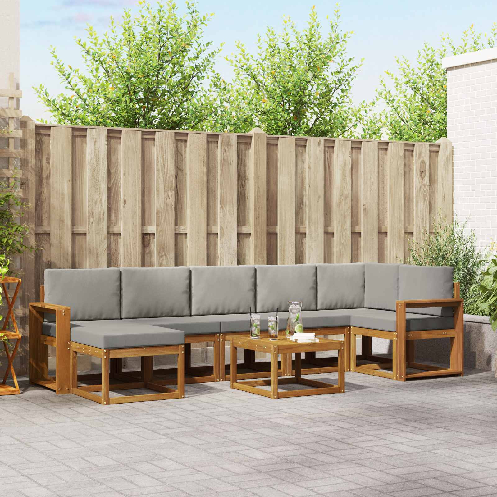 vidaXL Outdoor-Sofagarnitur mit Kissen 8 pcs Natürlich und Hellgrau