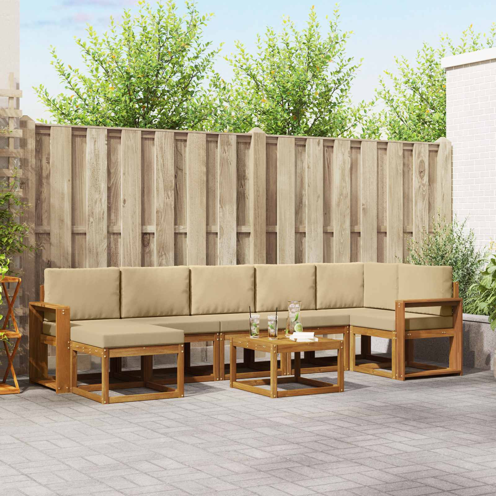 vidaXL Outdoor-Sofagarnitur mit Kissen 8 pcs Natur und Beige