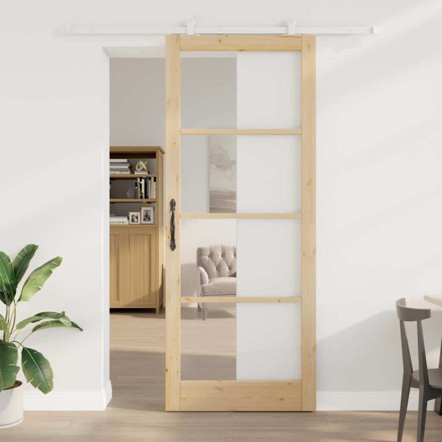 vidaXL Schiebetür ORKDAL Natur 93 x 232 cm Massivholz Kiefer und Glas