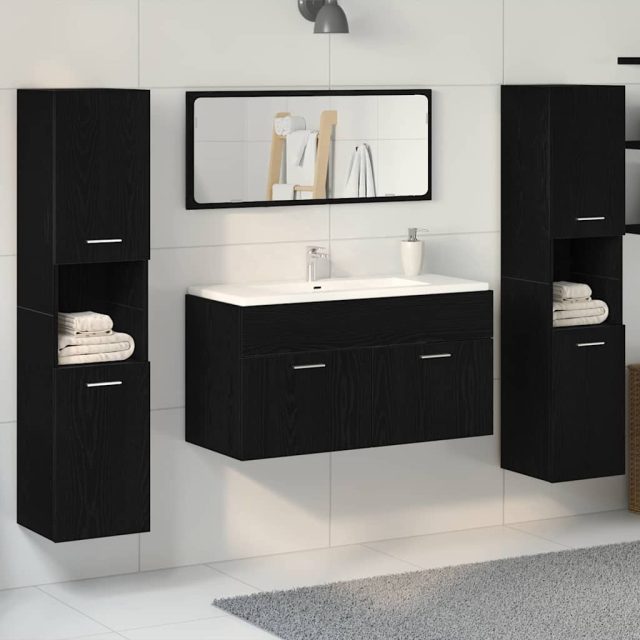 vidaXL Badezimmermöbel-Set 4 pcs Schwarz Eichen-Optik Holzwerkstoff