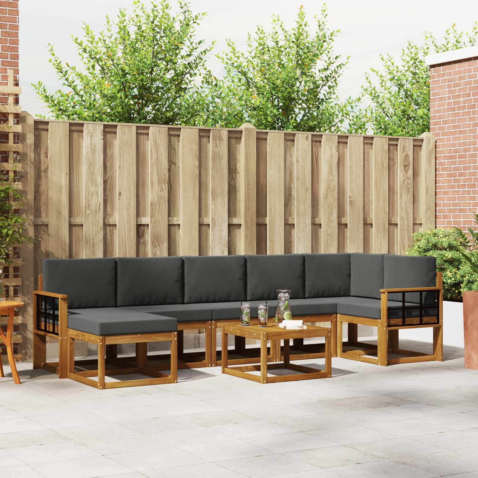 vidaXL Outdoor-Sofagarnitur mit Kissen 8 pcs Natur und Anthrazit