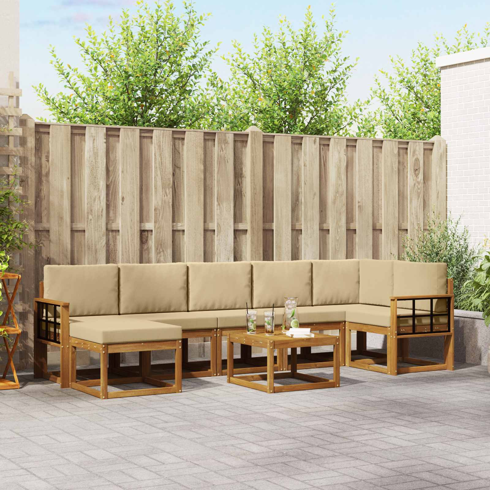 vidaXL Outdoor-Sofagarnitur mit Kissen 8 pcs Natur und Beige