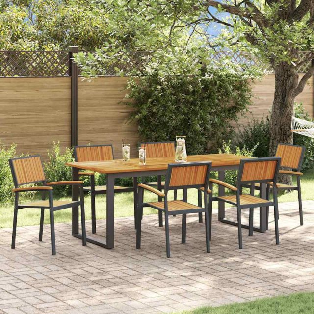 vidaXL Garten Essgruppe 7 pcs Schwarz Massivholz Akazie