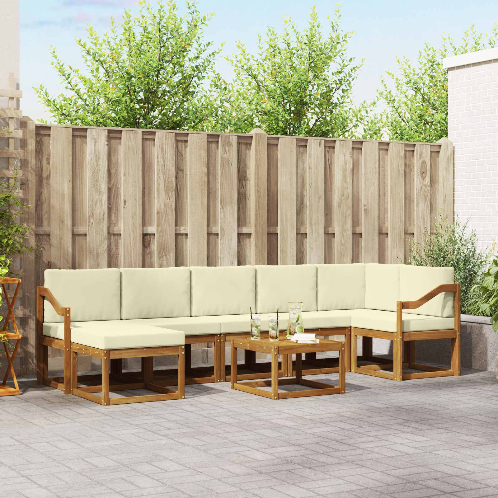 vidaXL Outdoor-Sofagarnitur mit Kissen 8 pcs Natur und Creme