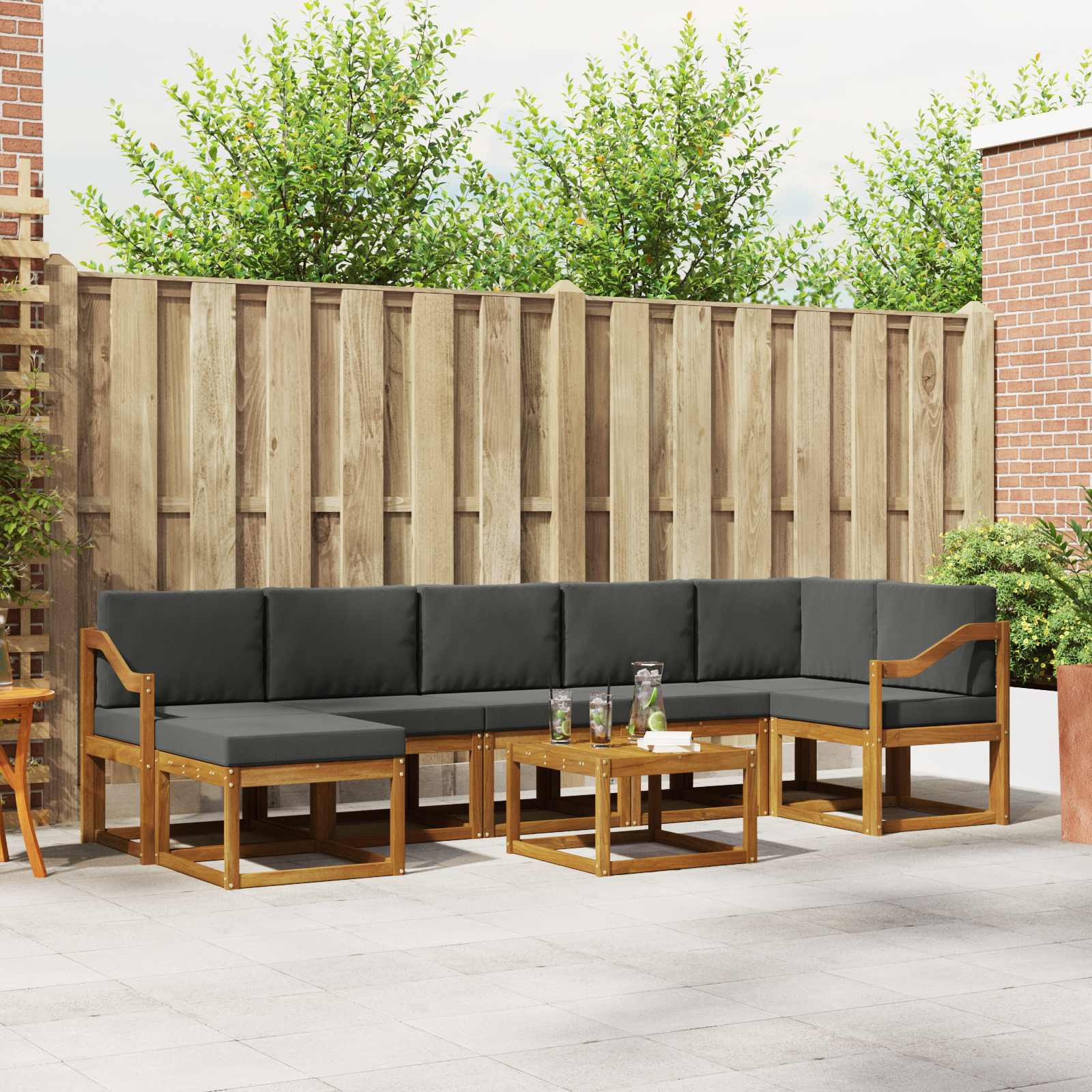 vidaXL Outdoor-Sofagarnitur mit Kissen 8 pcs Natur und Anthrazit