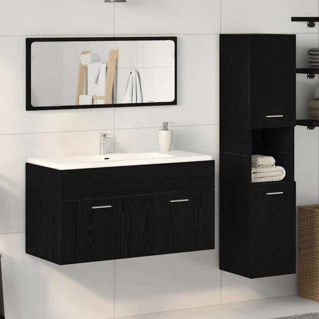 vidaXL Badezimmermöbel-Set 3 pcs Schwarz Eichen-Optik Holzwerkstoff