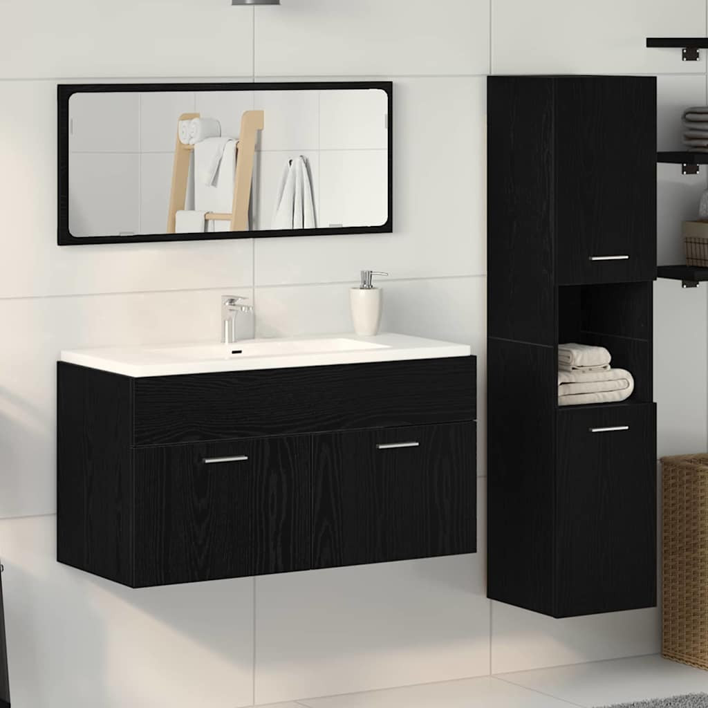 vidaXL Badezimmermöbel-Set 3 pcs Schwarz Eichen-Optik Holzwerkstoff
