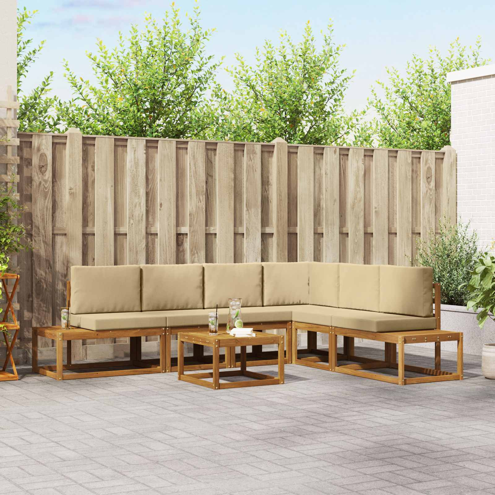 vidaXL Outdoor-Sofagarnitur mit Kissen 7 Stück Natur und Beige