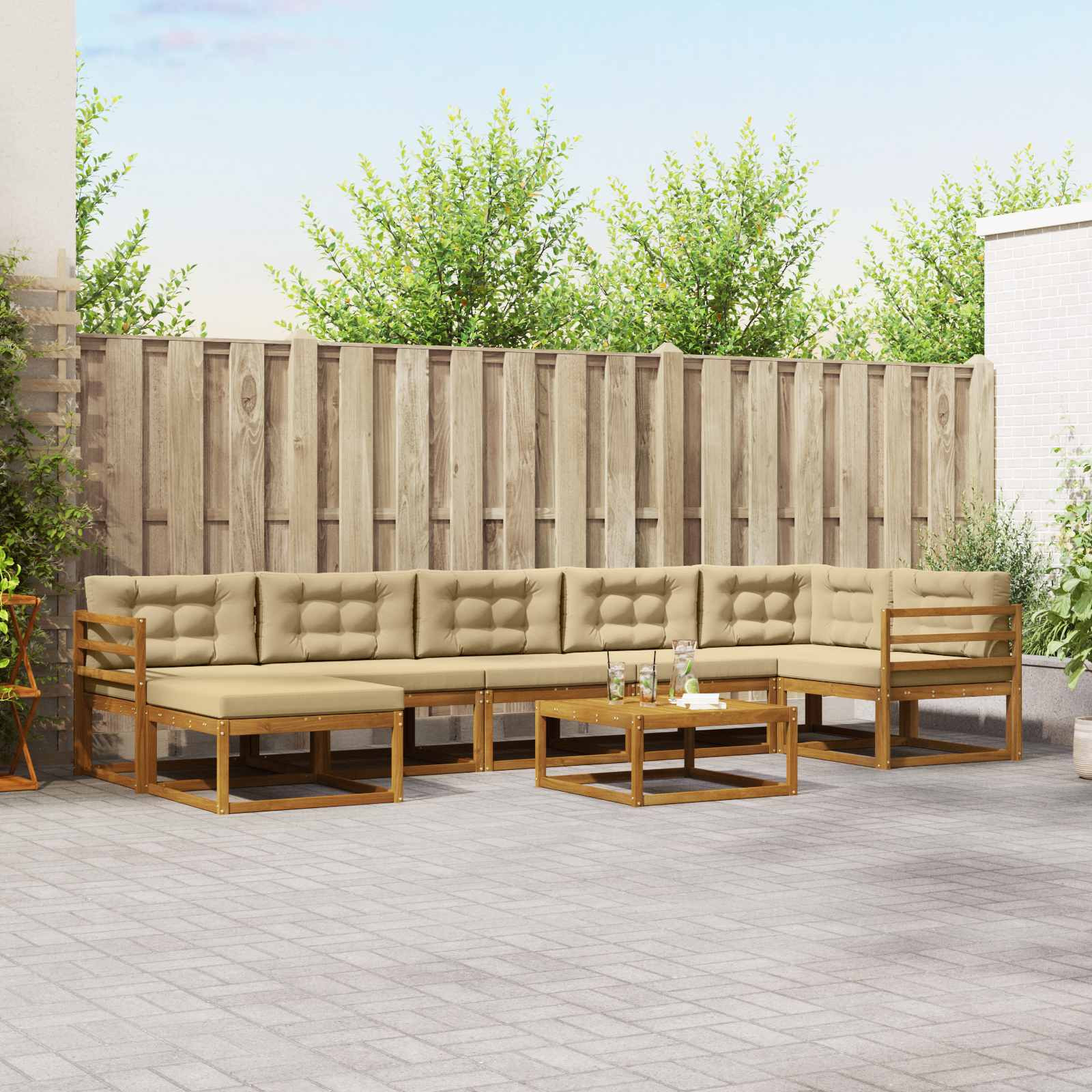 vidaXL Outdoor-Sofagarnitur mit Kissen 8 pcs Natur und Beige