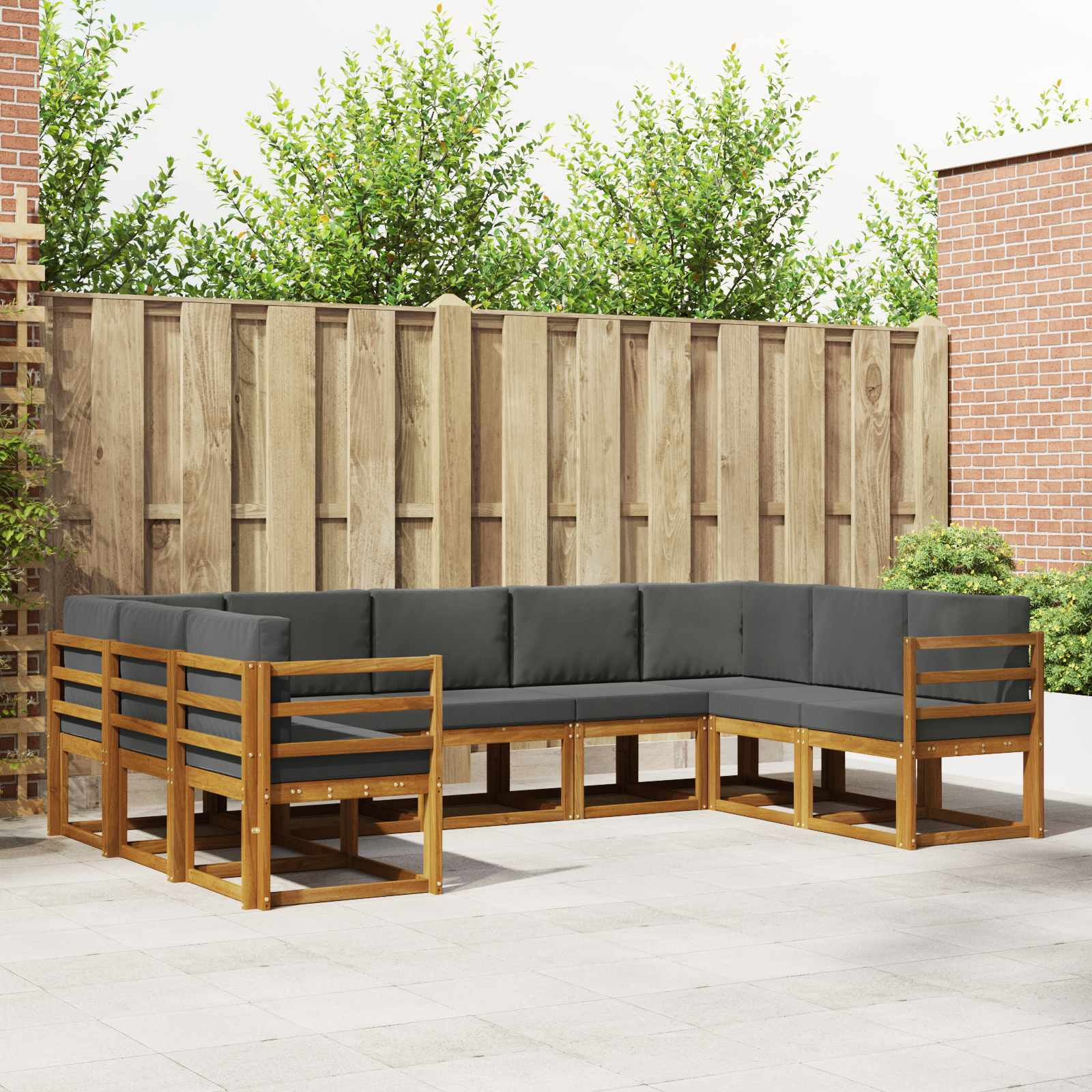 vidaXL Outdoor-Sofagarnitur mit Kissen 9 pcs Natur und Anthrazit