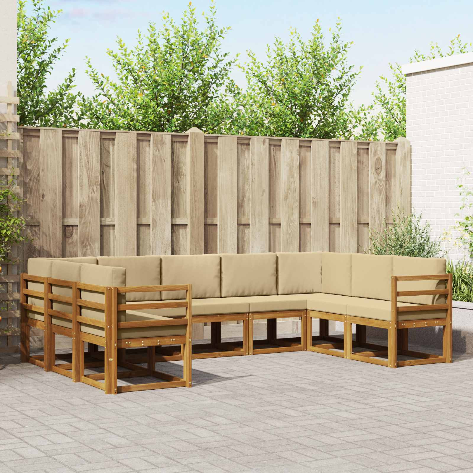 vidaXL Outdoor-Sofagarnitur mit Kissen 9 pcs Natur und Beige