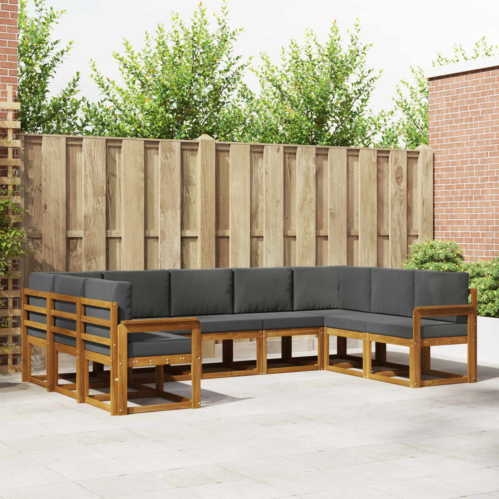 vidaXL Outdoor-Sofagarnitur mit Kissen 9 pcs Natur und Anthrazit