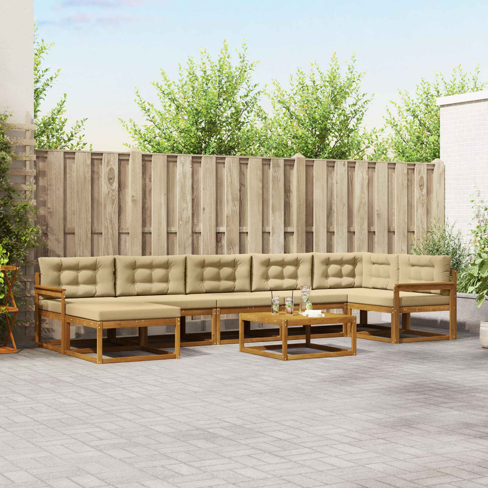 vidaXL Outdoor-Sofagarnitur mit Kissen 8 pcs Natur und Beige