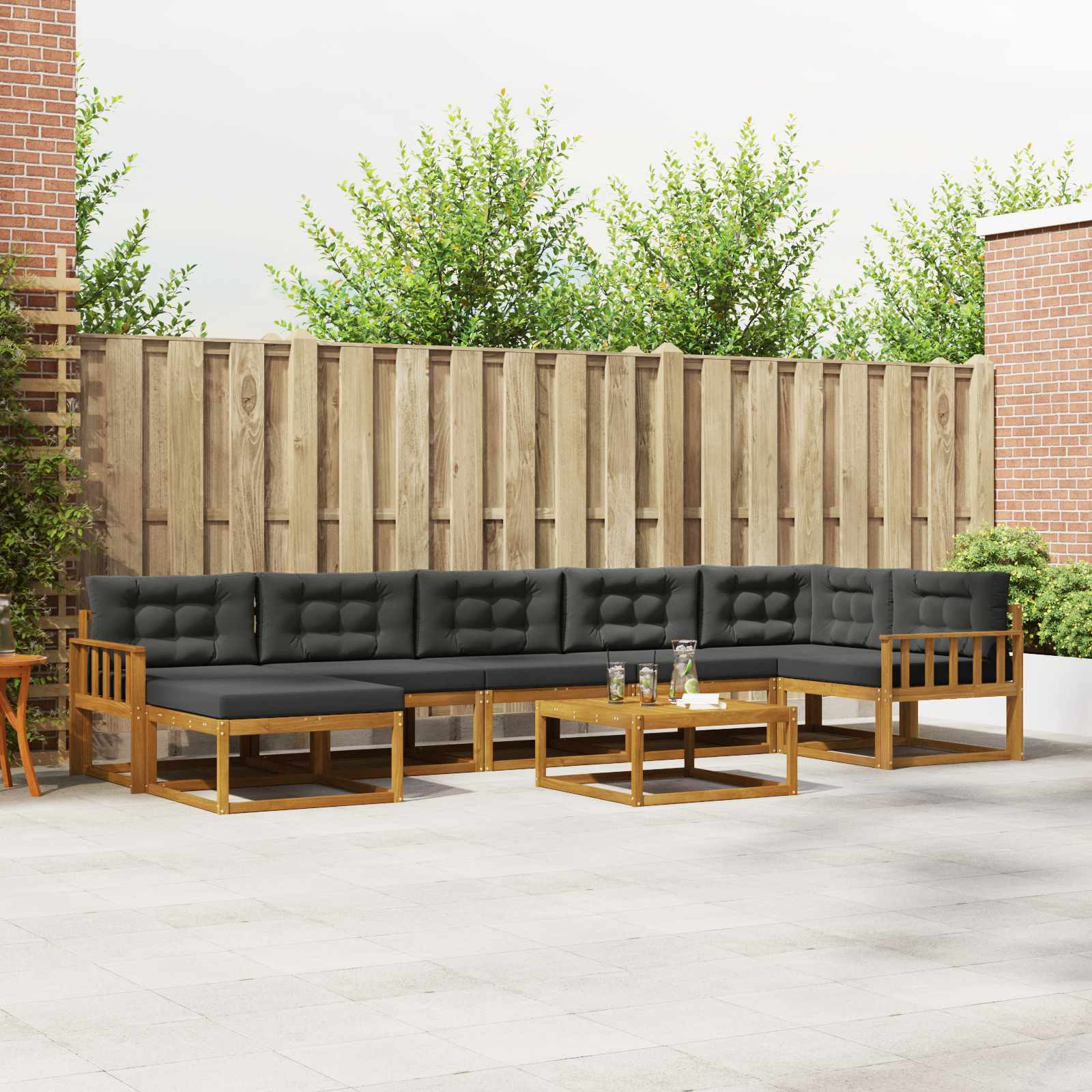 vidaXL Outdoor-Sofagarnitur mit Kissen 8 pcs Natur und Anthrazit