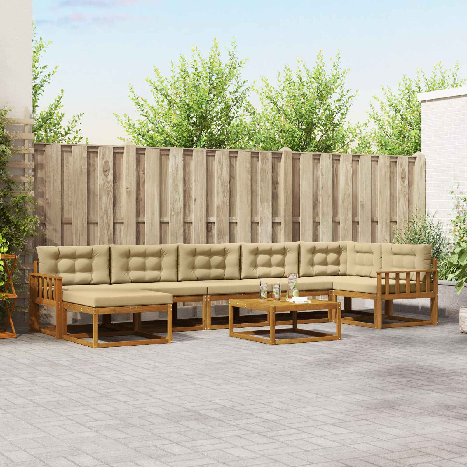 vidaXL Outdoor-Sofagarnitur mit Kissen 8 pcs Natur und Beige
