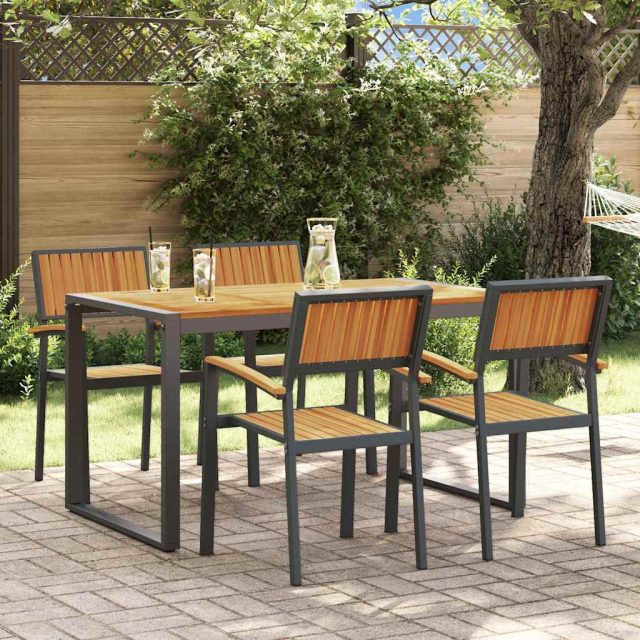 vidaXL Garten Essgruppe 5 pcs Schwarz Massivholz Akazie