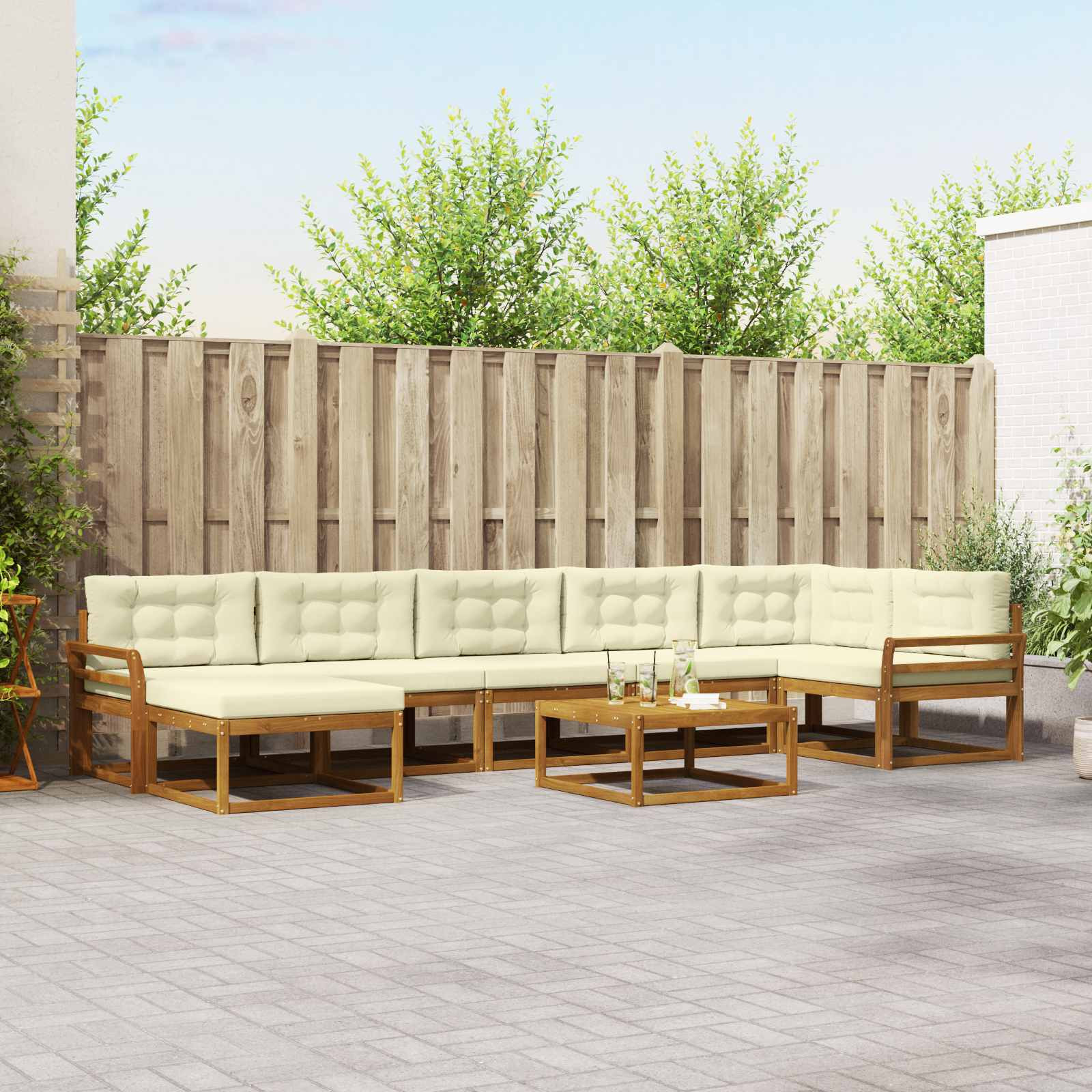 vidaXL Outdoor-Sofagarnitur mit Kissen 8 pcs Natur und Creme