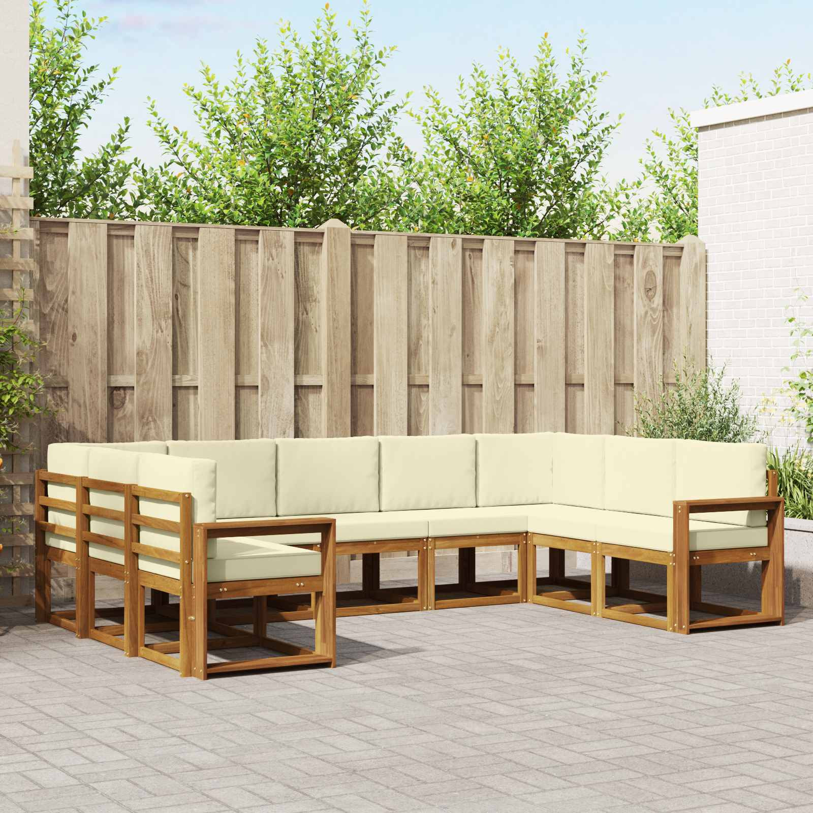 vidaXL Outdoor-Sofagarnitur mit Kissen 9 pcs Natur und Creme