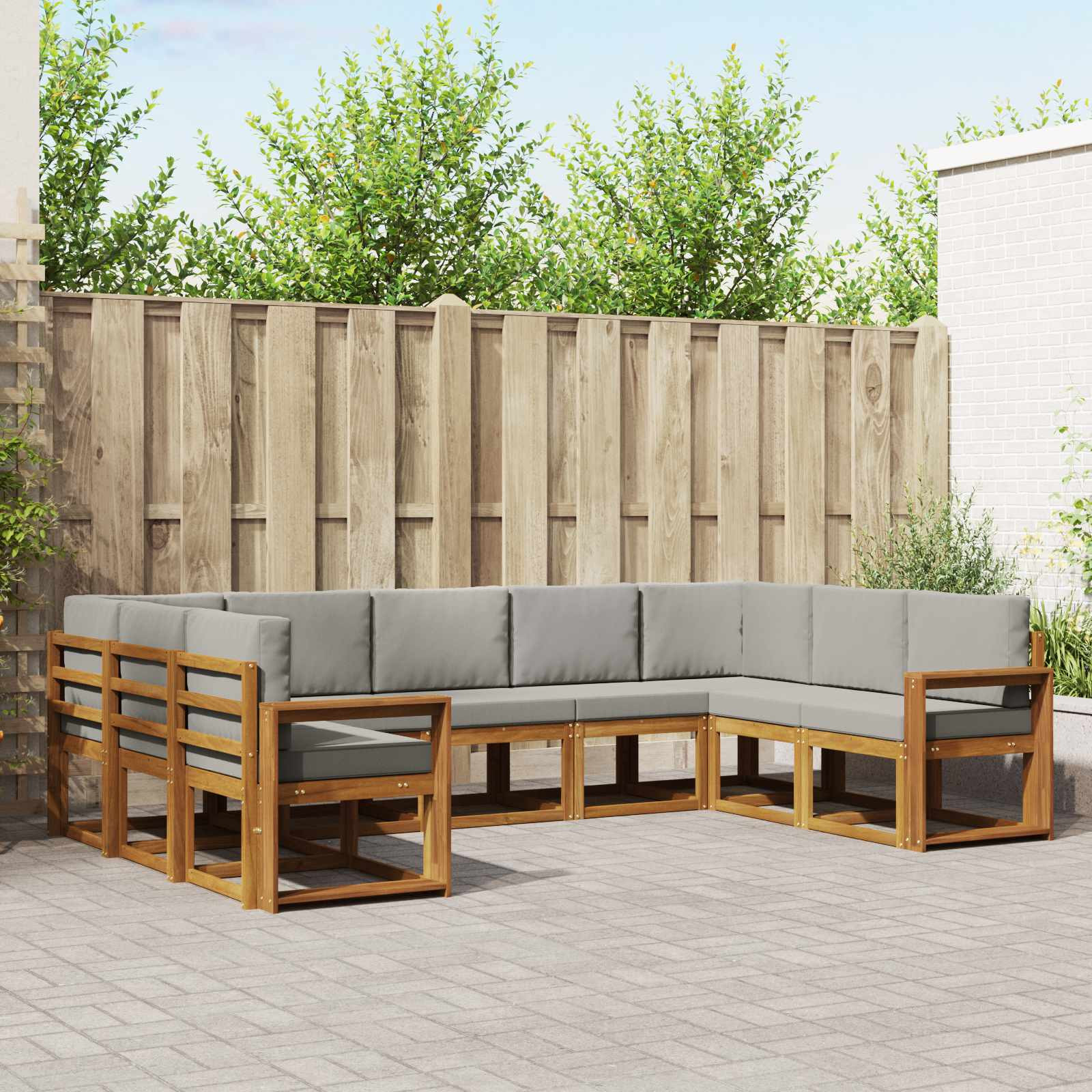 vidaXL Outdoor-Sofagarnitur mit Kissen 9 pcs Natürlich und Hellgrau