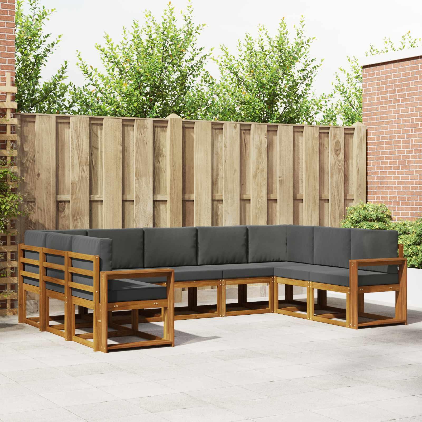 vidaXL Outdoor-Sofagarnitur mit Kissen 9 pcs Natur und Anthrazit