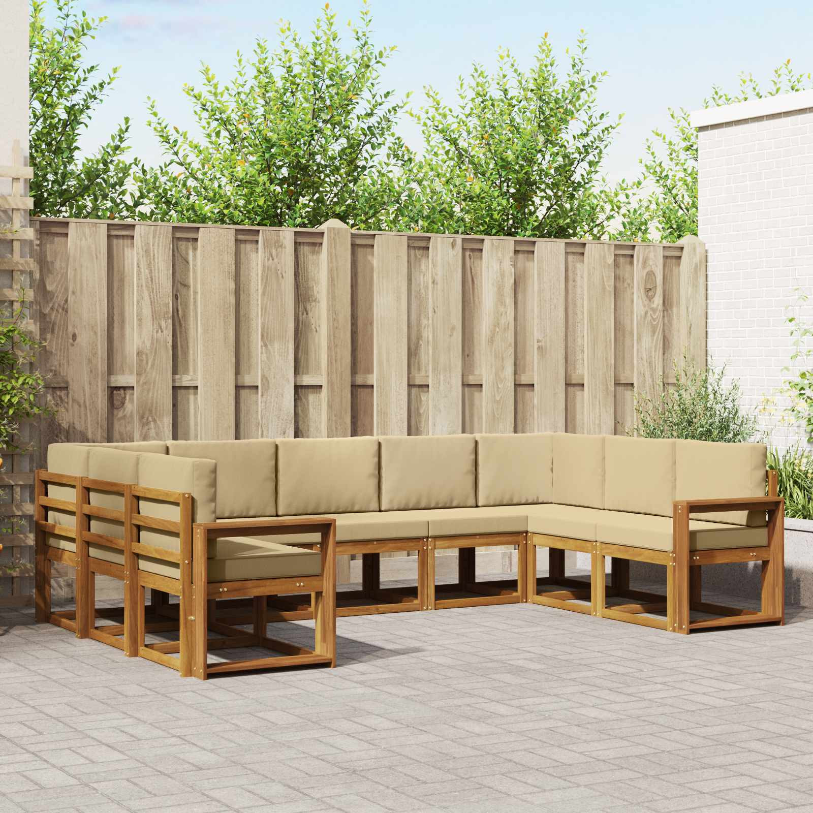 vidaXL Outdoor-Sofagarnitur mit Kissen 9 pcs Natur und Beige
