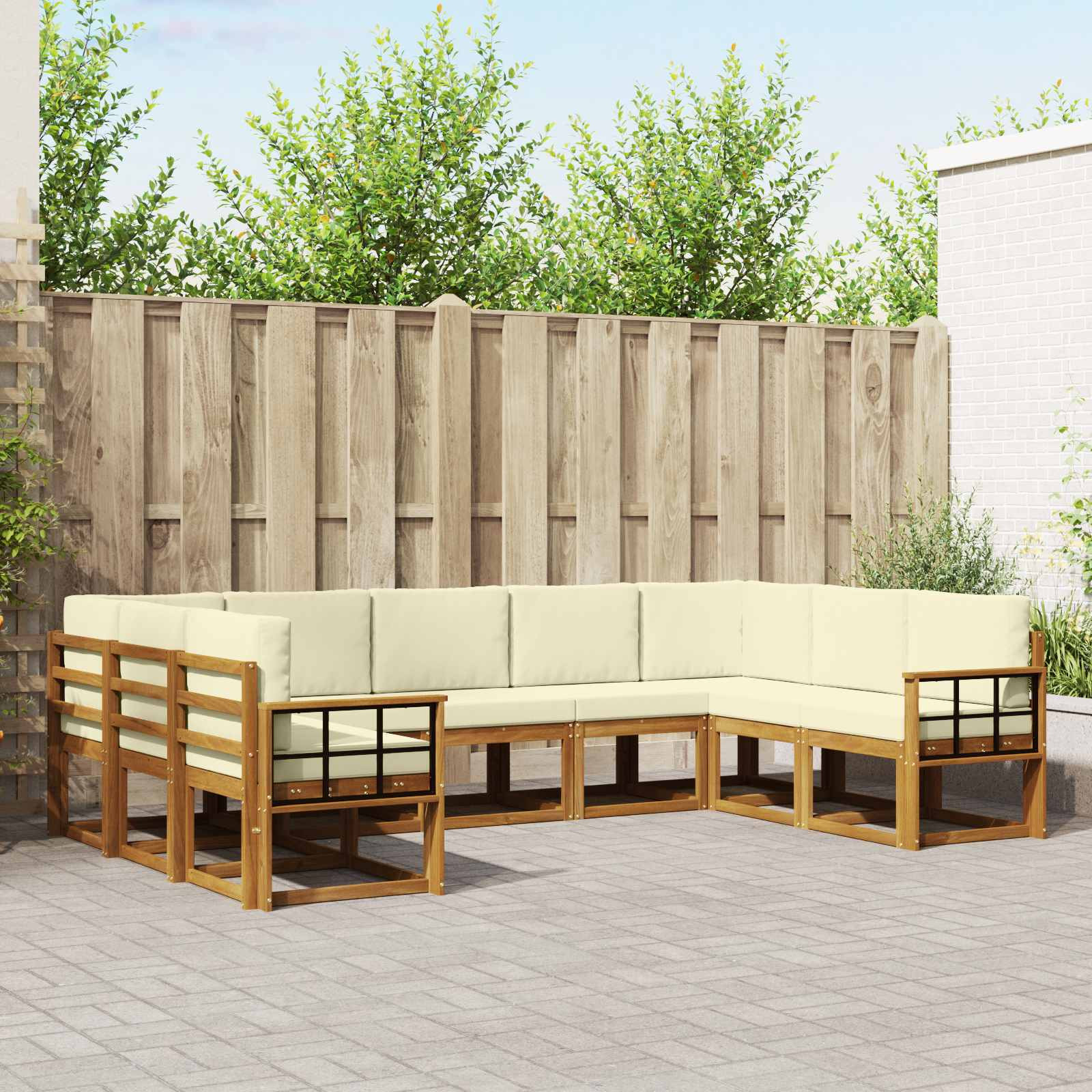 vidaXL Outdoor-Sofagarnitur mit Kissen 9 pcs Natur und Creme