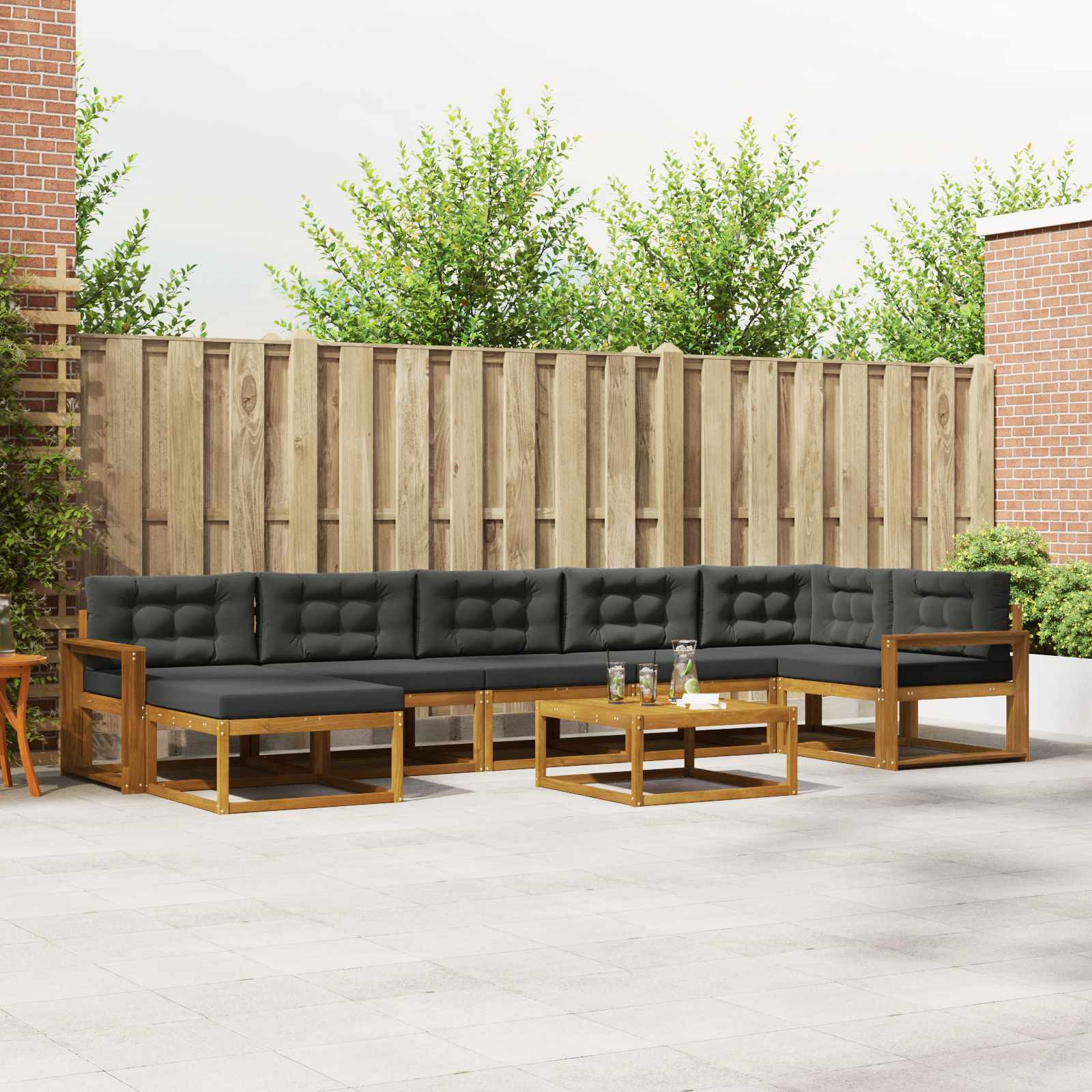vidaXL Outdoor-Sofagarnitur mit Kissen 8 pcs Natur und Anthrazit