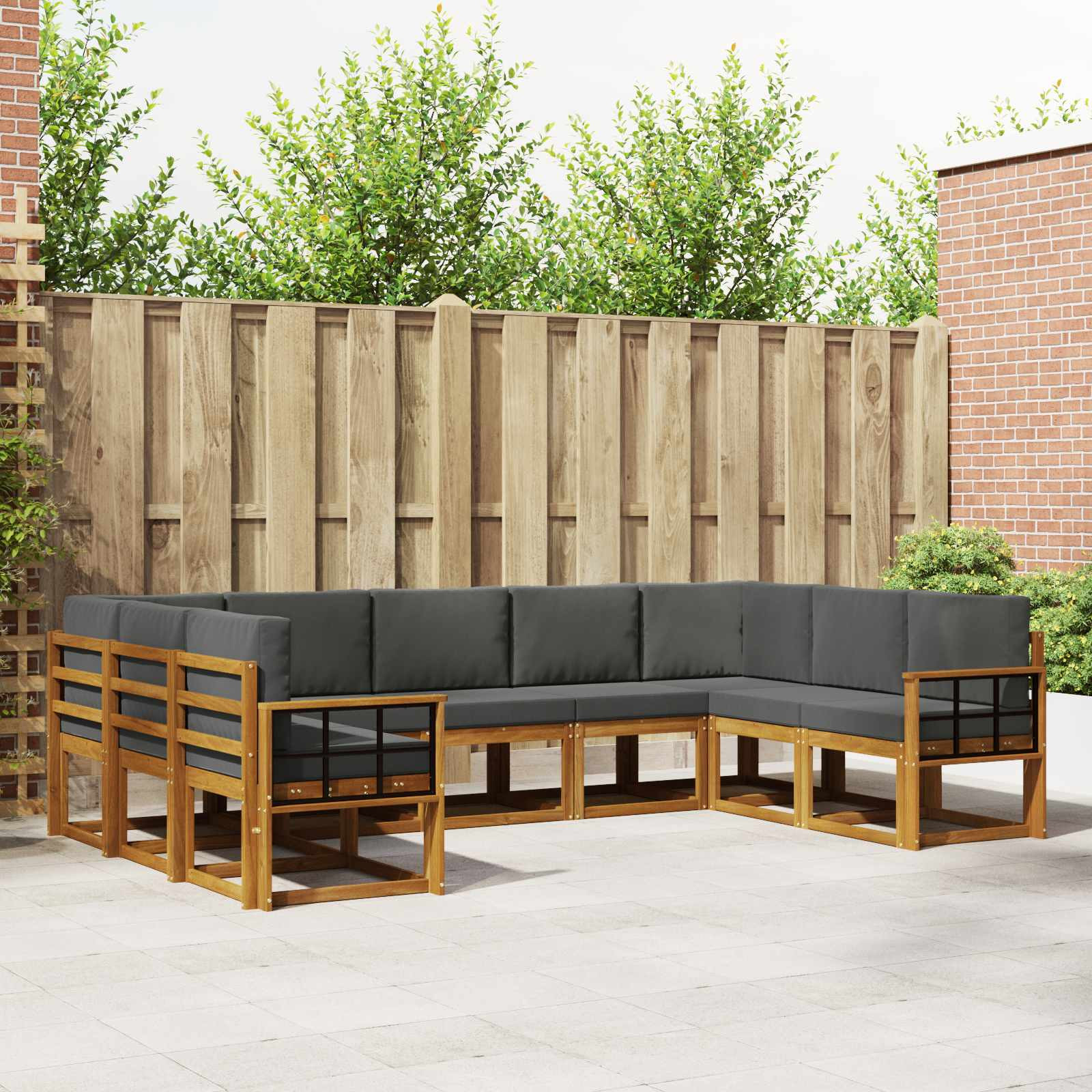 vidaXL Outdoor-Sofagarnitur mit Kissen 9 pcs Natur und Anthrazit