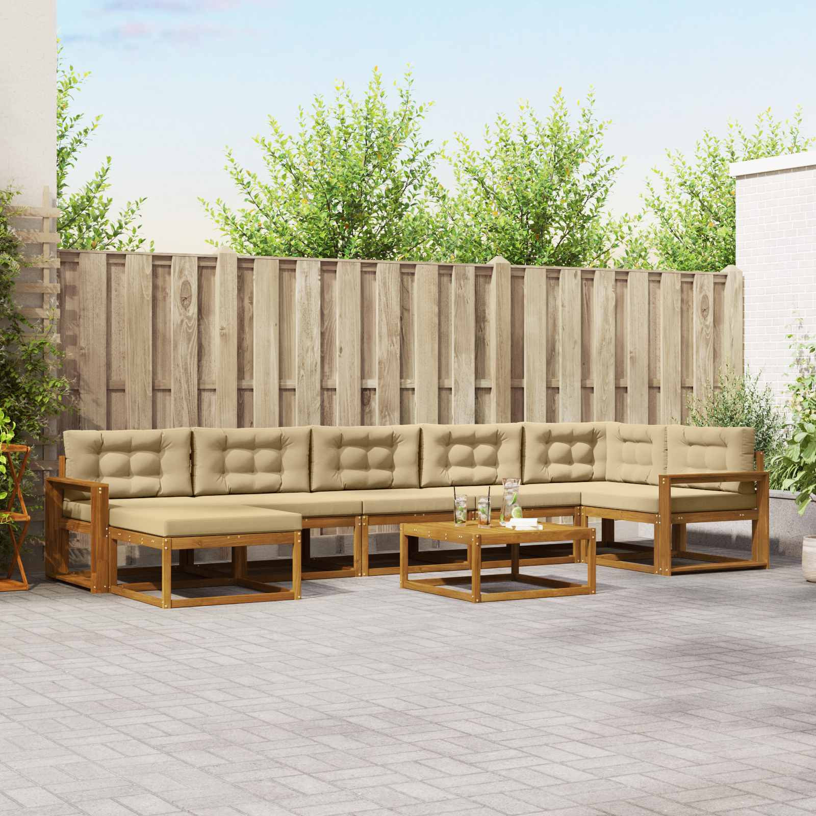 vidaXL Outdoor-Sofagarnitur mit Kissen 8 pcs Natur und Beige