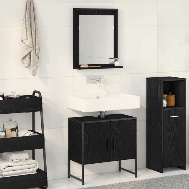 vidaXL Badezimmermöbel-Set Wandmontiert 2 pcs Schwarz Holzwerkstoff