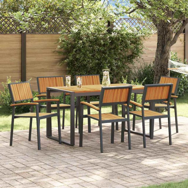 vidaXL Garten Essgruppe 7 pcs Schwarz Massivholz Akazie