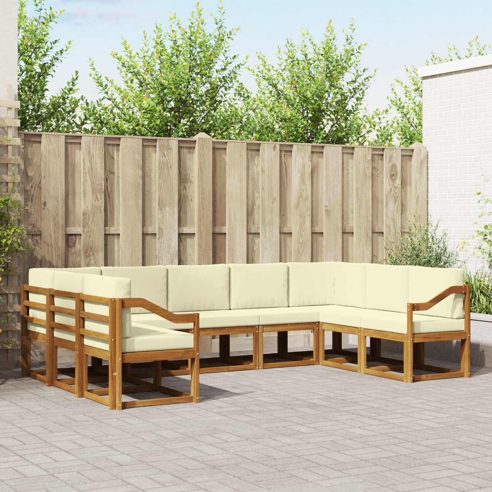 vidaXL Outdoor-Sofagarnitur mit Kissen 9 pcs Natur und Creme