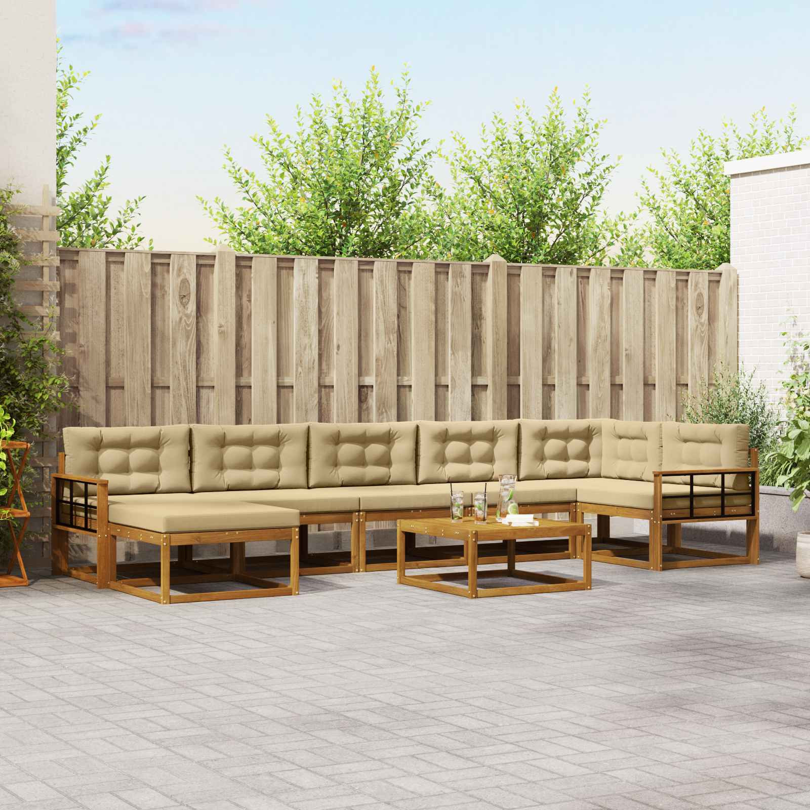 vidaXL Outdoor-Sofagarnitur mit Kissen 8 pcs Natur und Beige