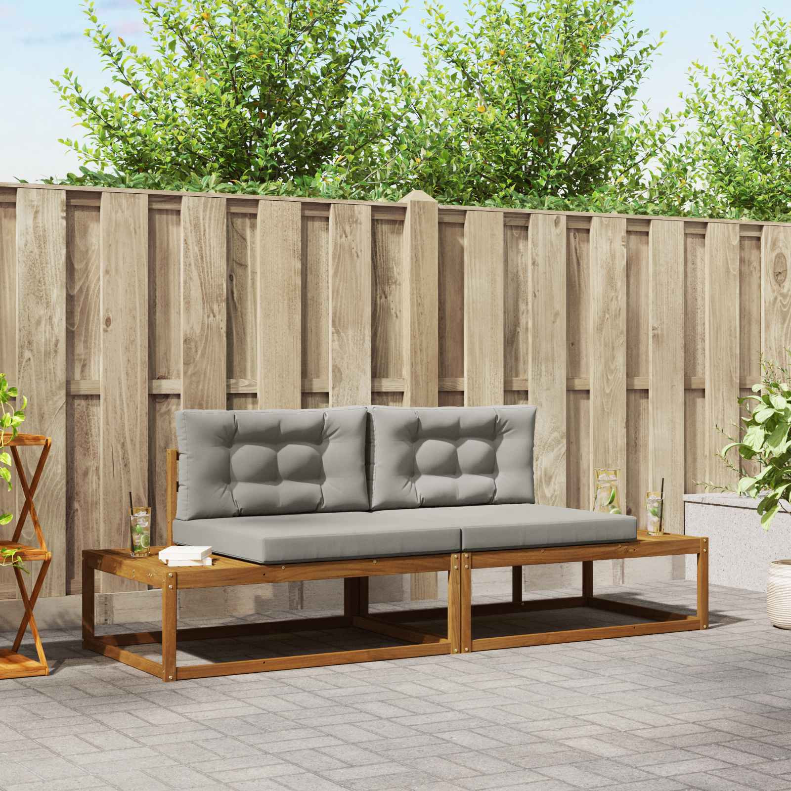 vidaXL Outdoor-Sofagarnitur mit Kissen Natürlich und Hellgrau
