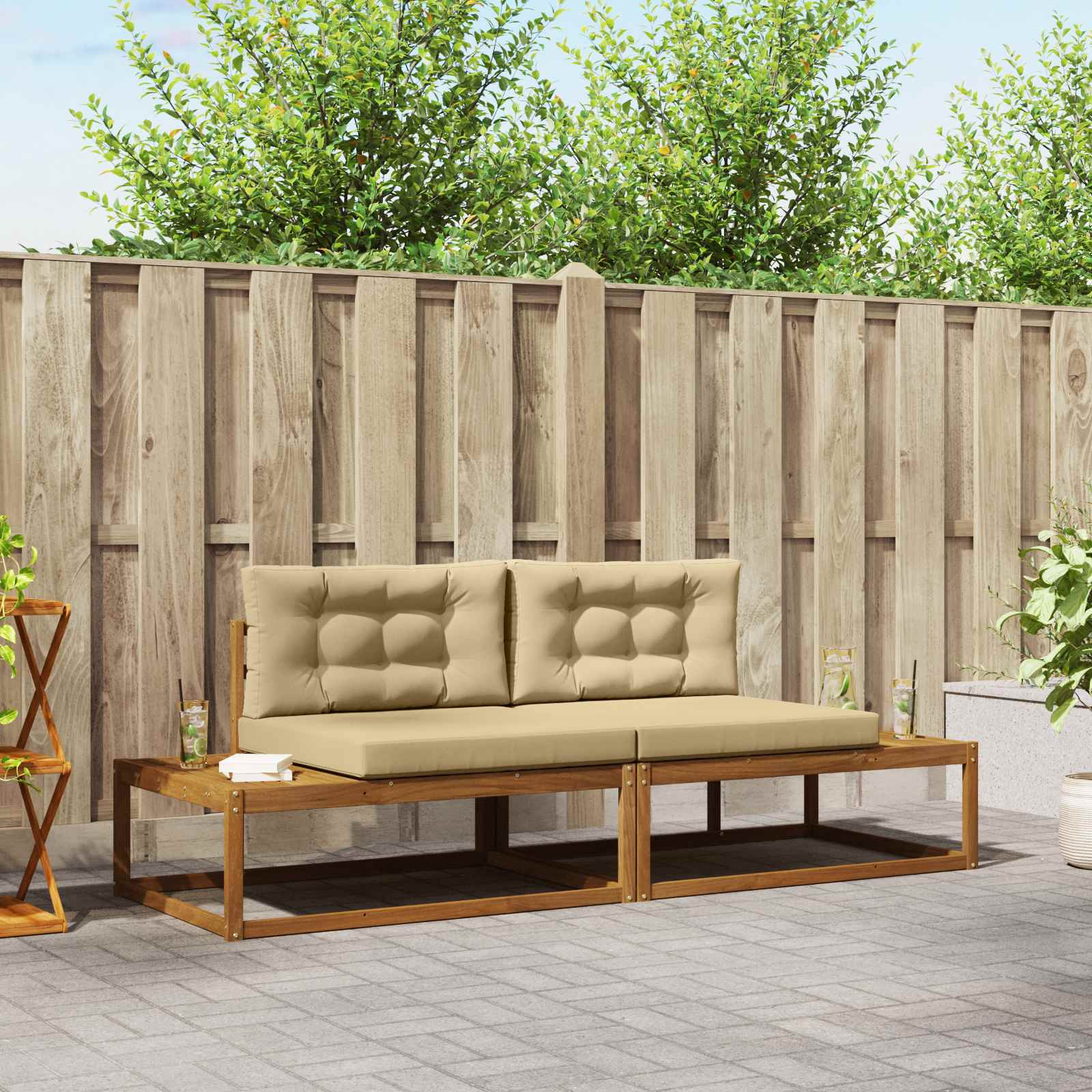vidaXL Outdoor-Sofagarnitur mit Kissen Natur und Beige