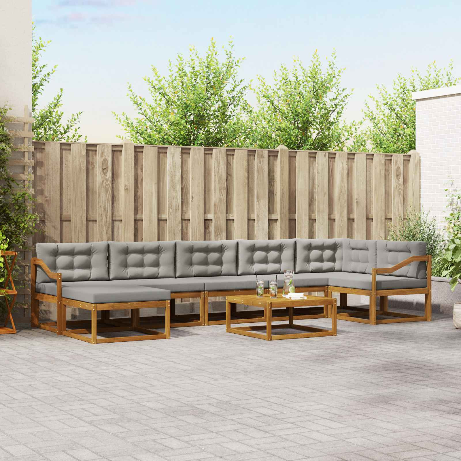 vidaXL Outdoor-Sofagarnitur mit Kissen 8 pcs Natürlich und Hellgrau