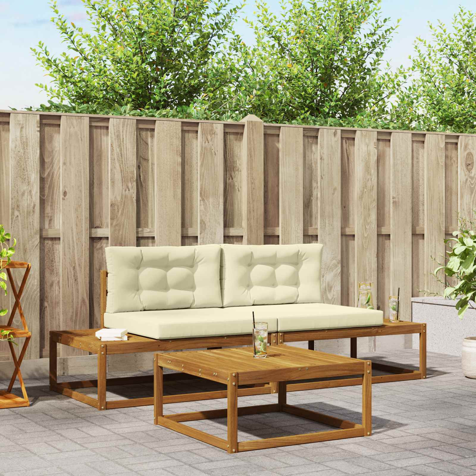 vidaXL Outdoor-Sofagarnitur mit Kissen Natur und Creme